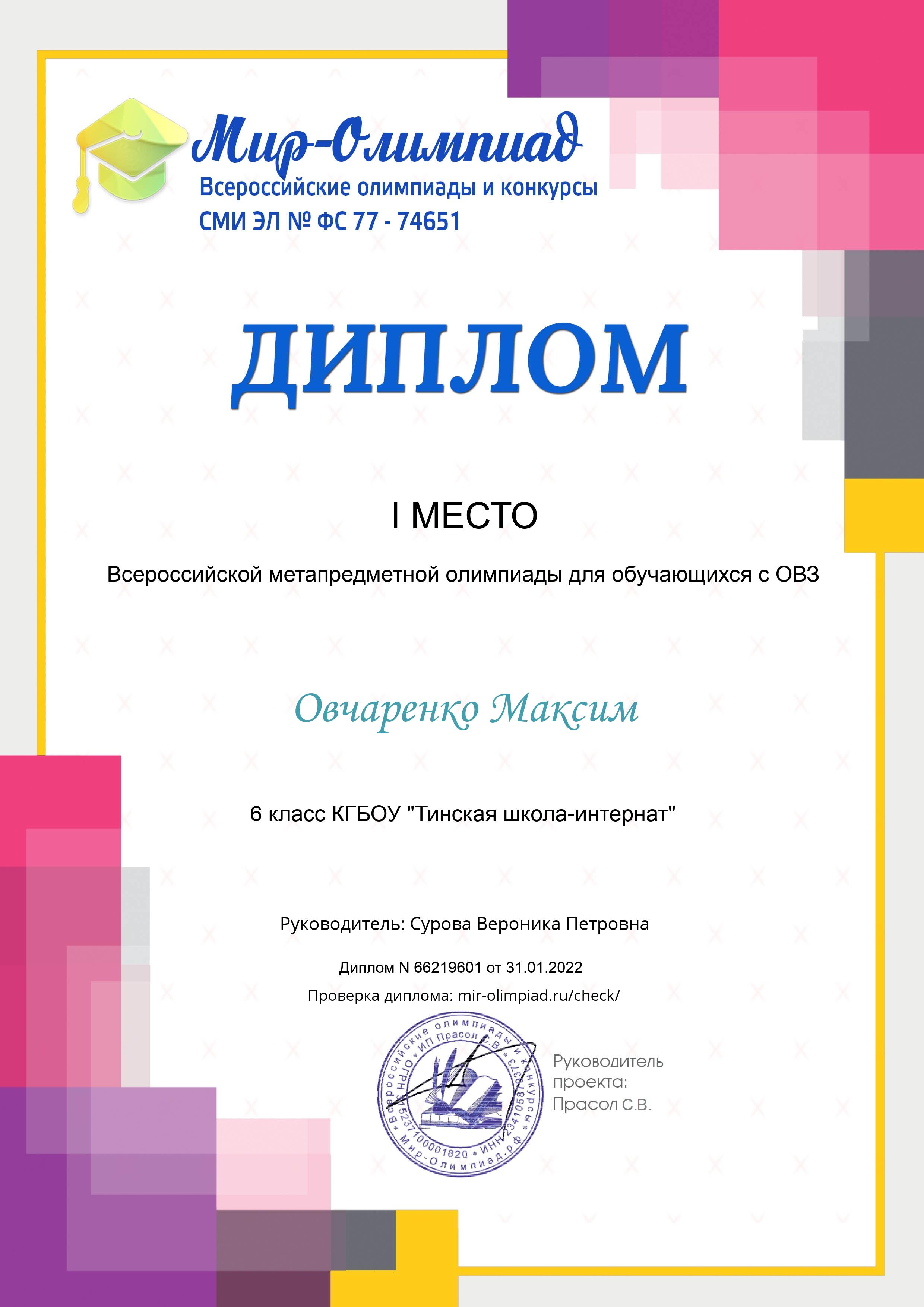Овчаренко Максим.